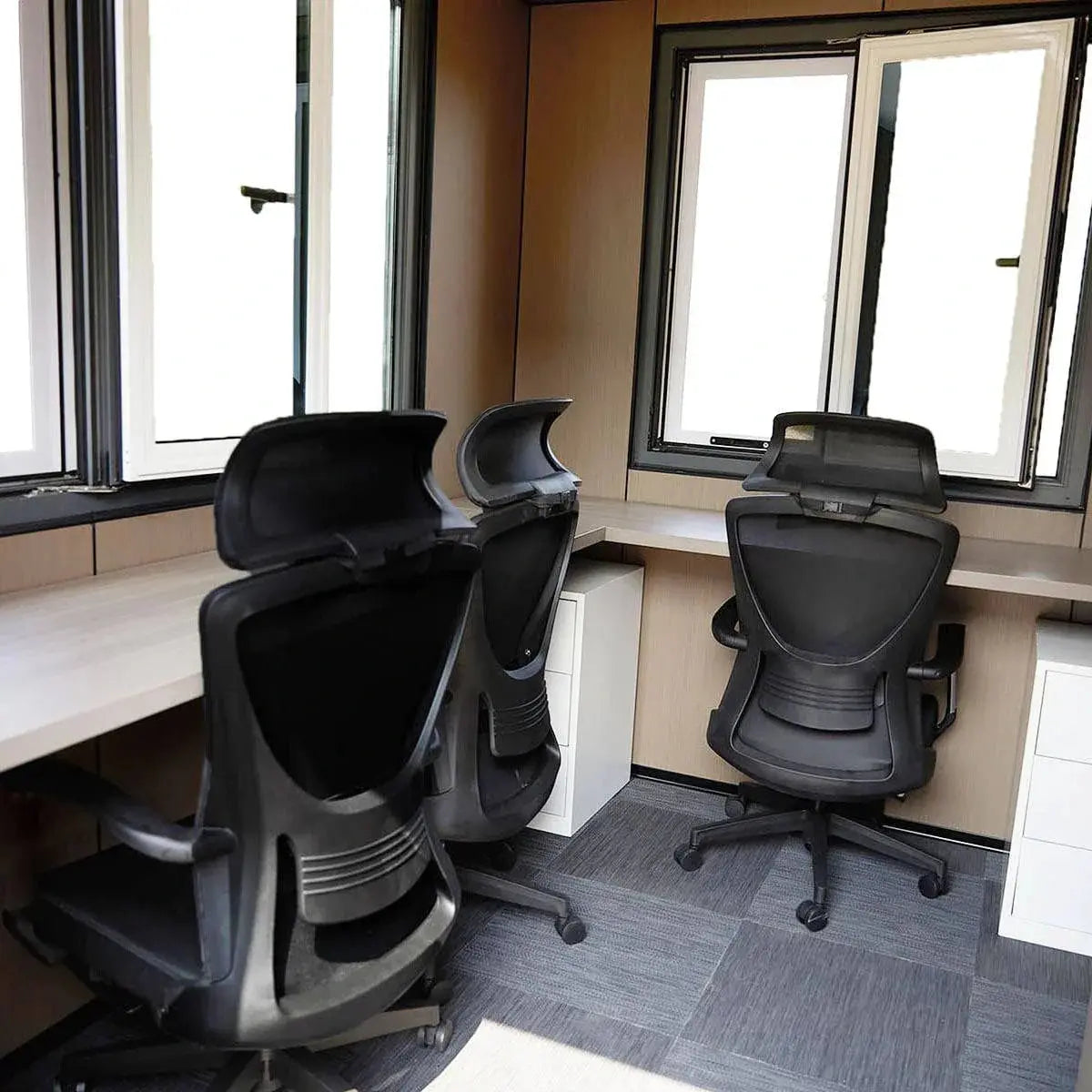 10’ Custom Built Steel Container Office, 57 Sq-Ft Working Area, 3 Ergonomic Office Chairs, TMG-SCO10