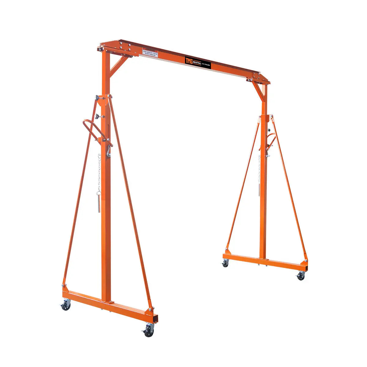 1100-lb Adjustable Height All-Steel Gantry Crane, Auto-Lock, 95" Min. Height, 142" Max. Height, Locking Swivel Caster Wheels, TMG-AGC06(Previously TMG-AGC05)