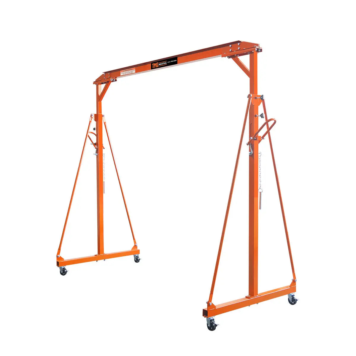 1100-lb Adjustable Height All-Steel Gantry Crane, Auto-Lock, 95" Min. Height, 142" Max. Height, Locking Swivel Caster Wheels, TMG-AGC06(Previously TMG-AGC05)