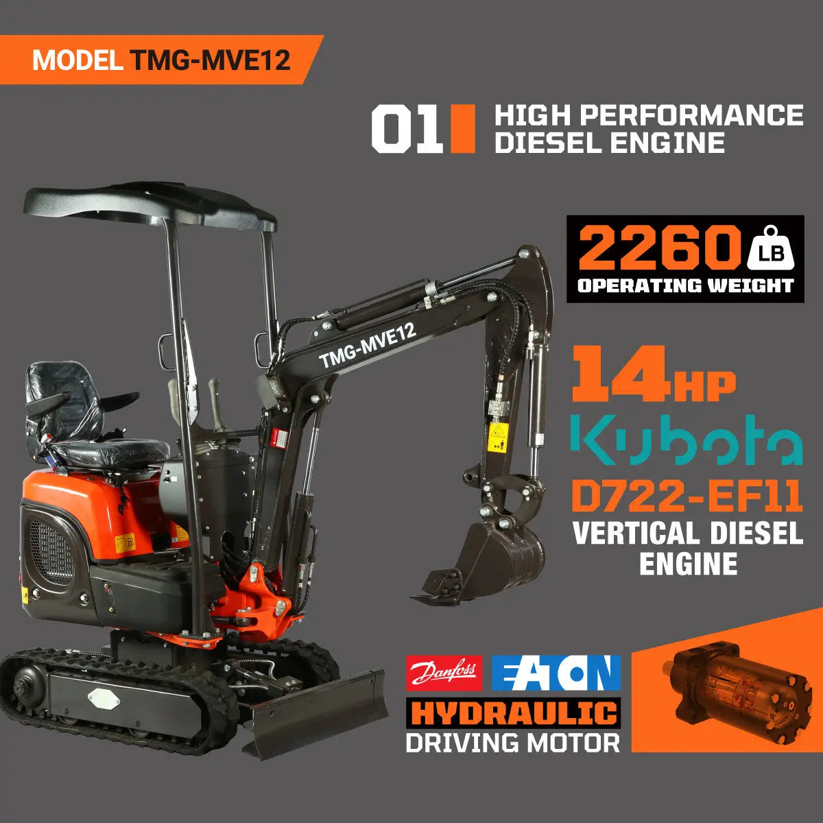 1200 KG Compact Mini Excavator (Discontinued – No Longer Available) TMG-MVE12