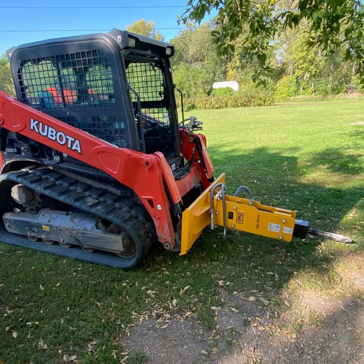 30-70 HP Skid Steer Hydraulic Breaker, 2" Moil Point Chisel, 510 J Impact Energy, Universal Mount, TMG-HB53S
