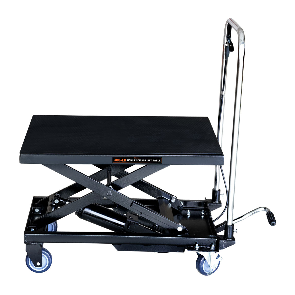 330-Lb Mobile Scissor Lift Table, 28" Lifting Height, Foot Pedal Operation, Rubber Padded Tabletop, TMG-ALS01