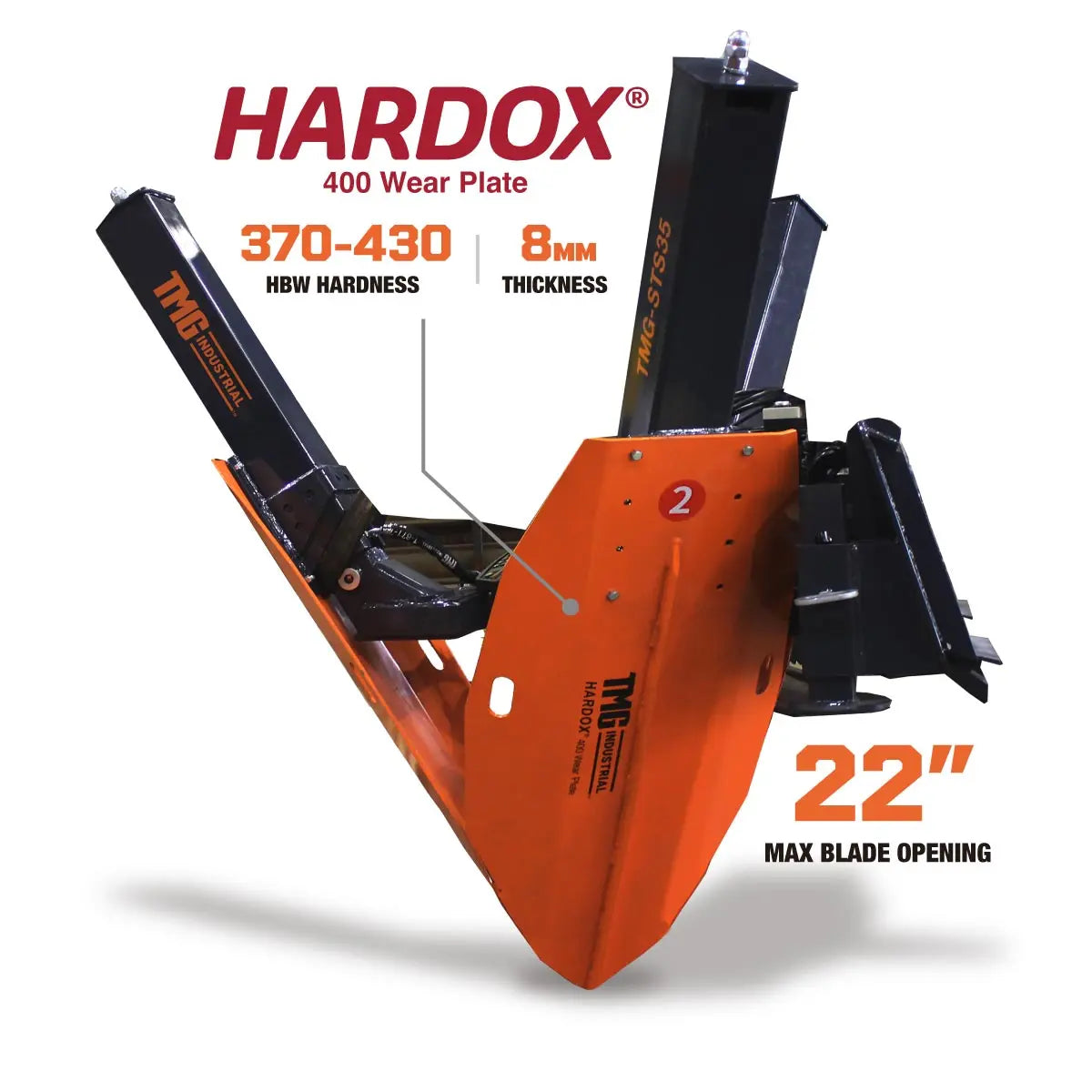 36" Skid Steer Hydraulic Tree Spade, 4" Diameter Cut Capacity, 22" Blade Opening, Hardox® 400 Blades, TMG-STS35