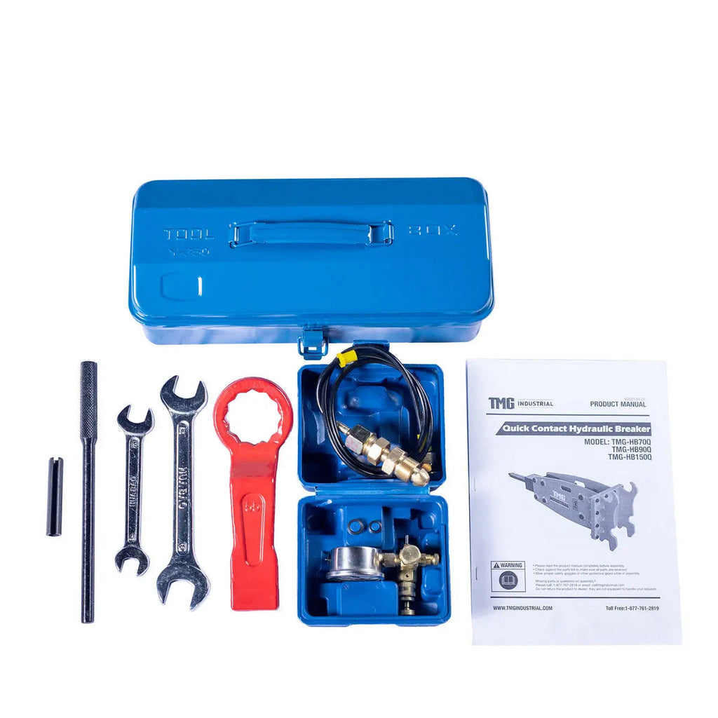 4-7 Ton Excavator/Backhoe Hydraulic Breaker, Quick Change (Q/C) Lugging, 2-3/4" Moil Point Chisel, 838 J Impact Energy, TMG-HB70Q