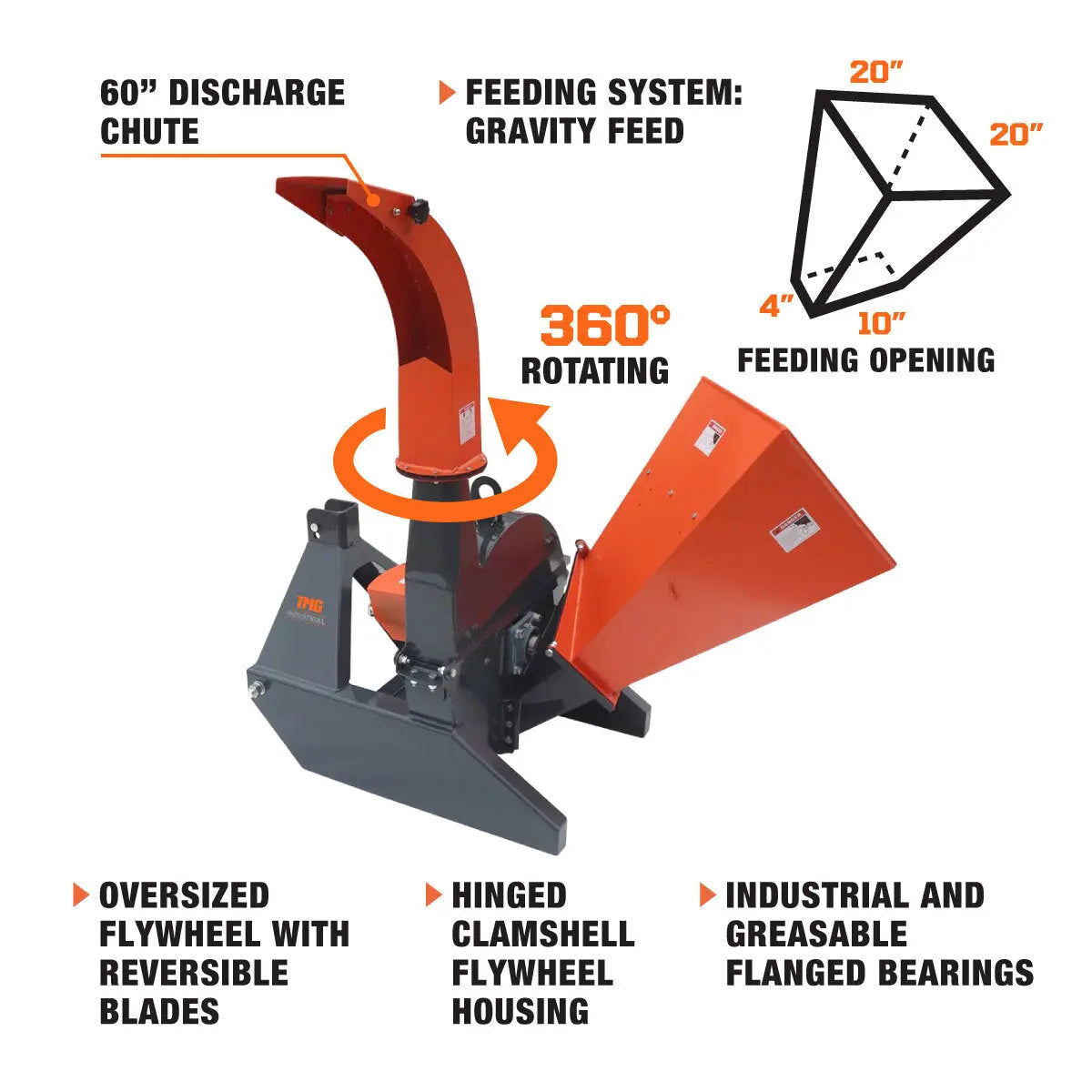 Sub Compact Wood Chipper, 4" Chipping Capacity, 3-Point Category 1 Hookup, 30-50 HP Tractor, TMG-WC42