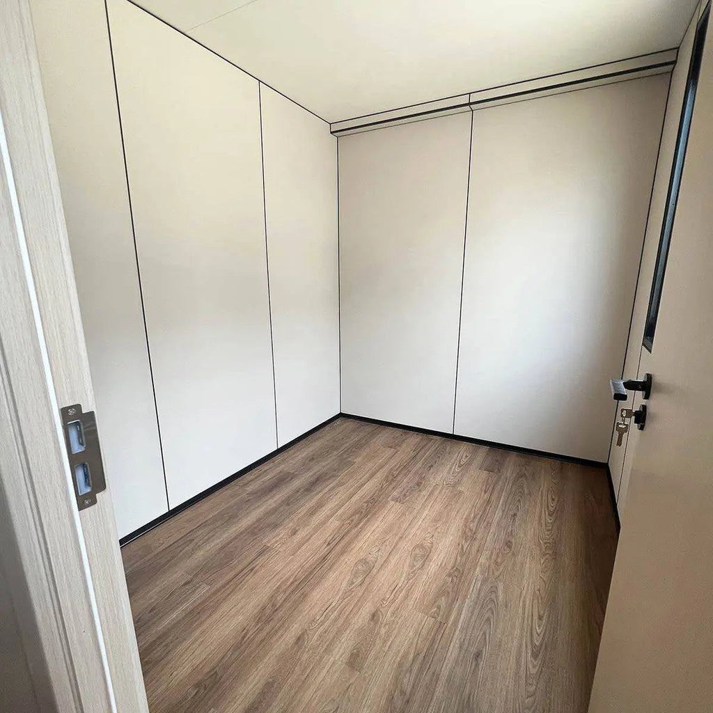 40’ Custom Built Steel Container Office, Insulated, PVC Flooring, Wood Grain Solid Wallboard, Horizontal Pivoting Windows, High-Density Foam Insulation, TMG-SCO40