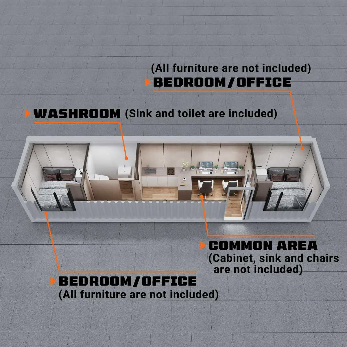 40’ Custom Built Steel Container Office, Insulated, PVC Flooring, Wood Grain Solid Wallboard, Horizontal Pivoting Windows, High-Density Foam Insulation, TMG-SCO40