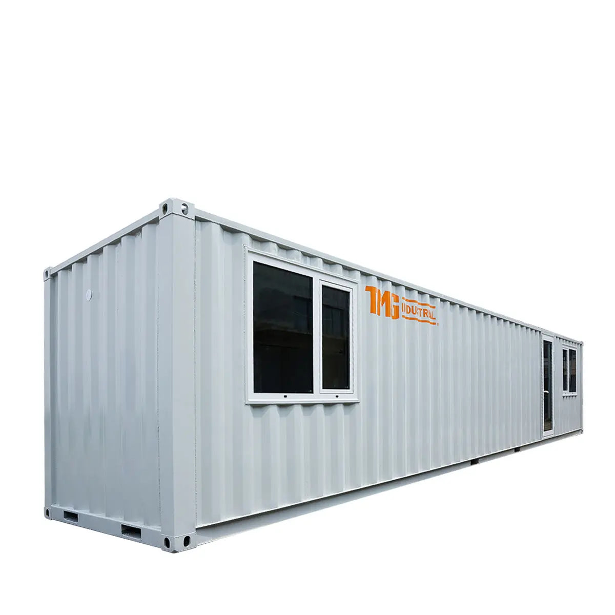 40’ Custom Built Steel Container Office, Insulated, PVC Flooring, Wood Grain Solid Wallboard, Horizontal Pivoting Windows, High-Density Foam Insulation, TMG-SCO40