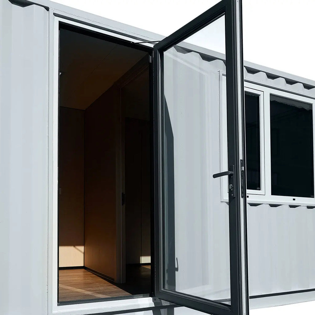 40’ Custom Built Steel Container Office, Insulated, PVC Flooring, Wood Grain Solid Wallboard, Horizontal Pivoting Windows, High-Density Foam Insulation, TMG-SCO40