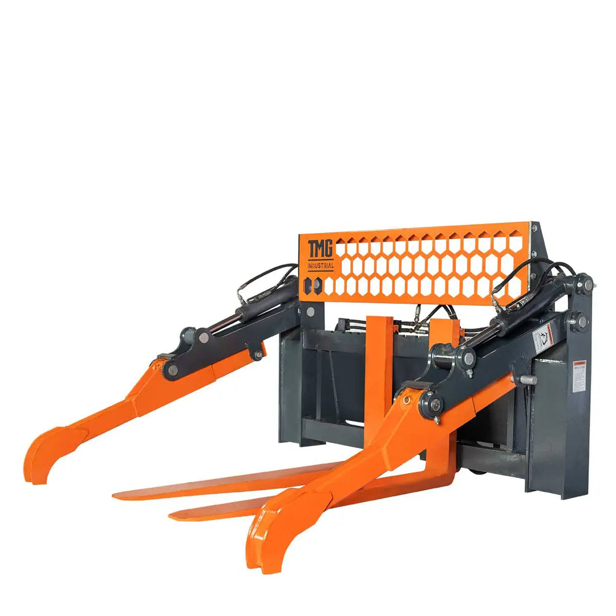 48" Two-Cylinder Pallet Fork Pipe Grapple, 6200-lb Lift Capacity, ITA Class III Forged Tines, Skid Steer Mount, TMG-SPG45