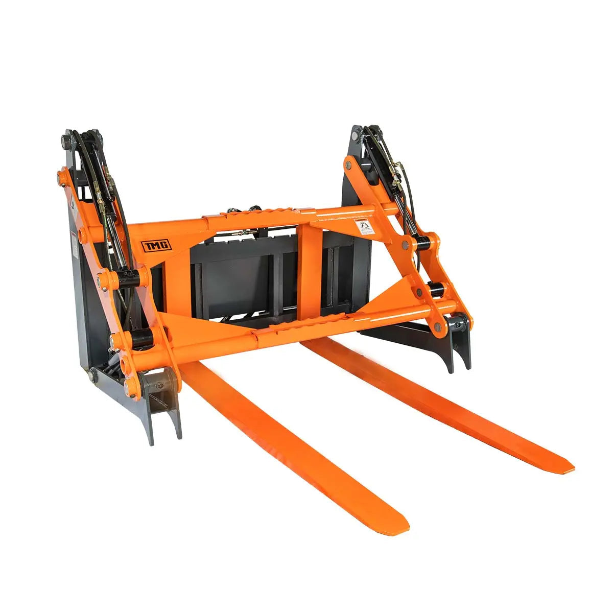 60" Four-Cylinder Pallet Fork Pipe Grapple, 6200-lb Lift Capacity, ITA Class III Forged Tines, Skid Steer Mount, TMG-SPG60
