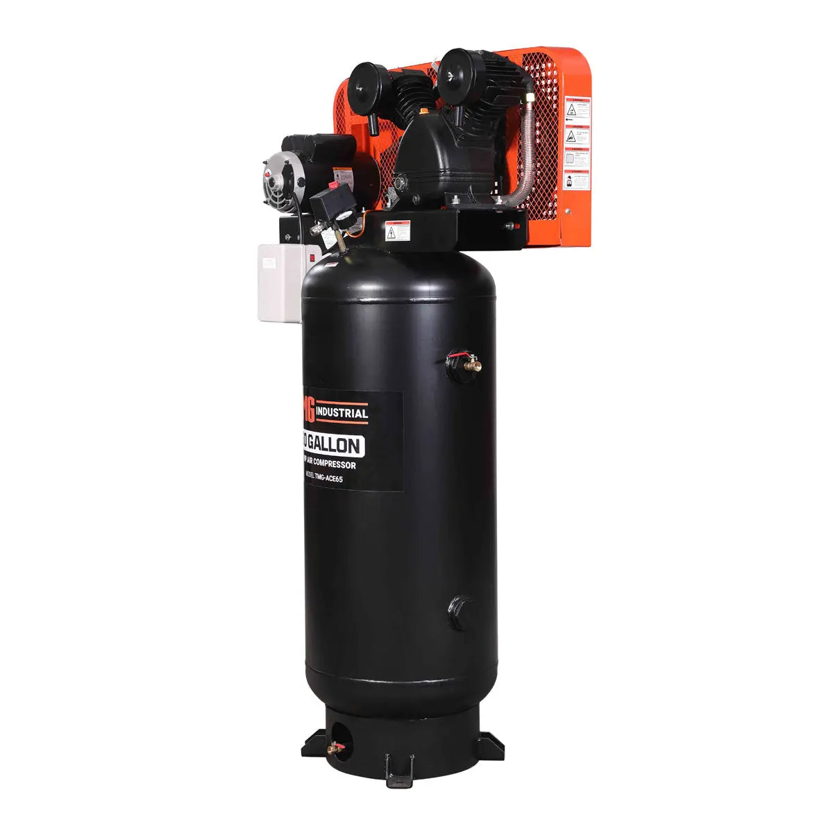 60 Gallon 5 HP Stationary Electric Air Compressor, 5 Min Fill Time, 230V Induction Motor, Vertical Tank, TMG-ACE65