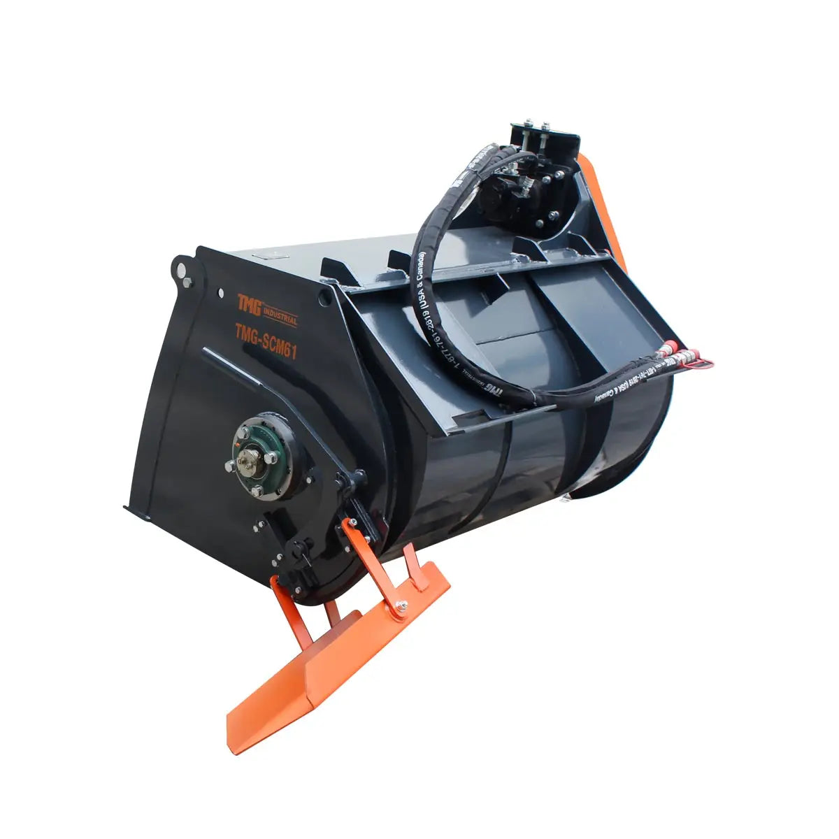 60" Skid Steer Concrete Mixer Attachment, Side Chute Dispenser & Bag Splitter, Universal Mount, 16 Cu-Ft Capacity, TMG-SCM61