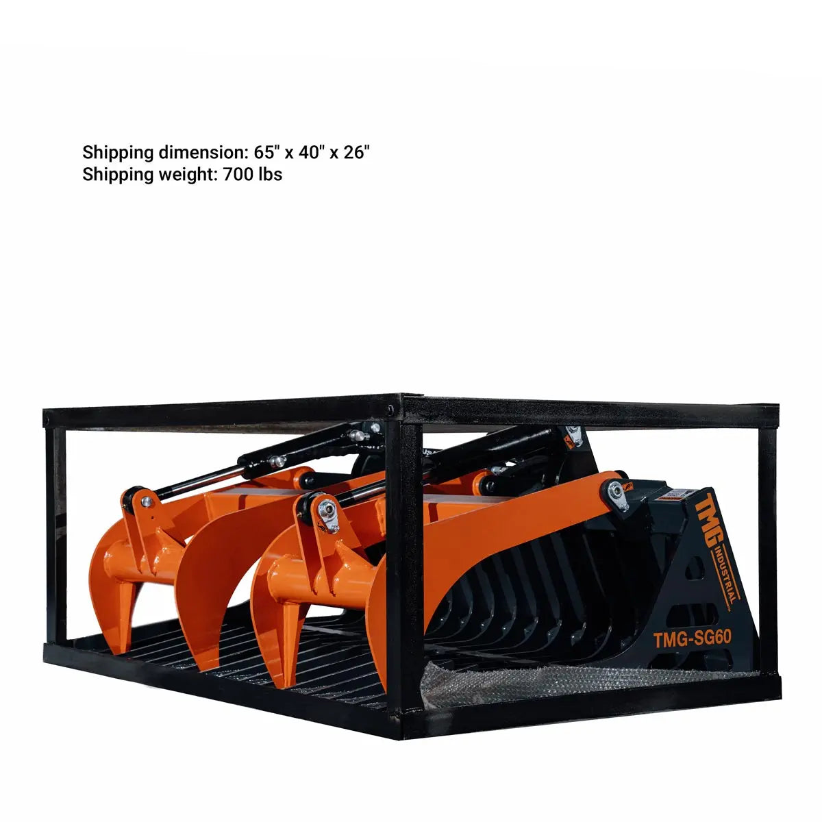 60" Skid Steer Skeleton Grapple Attachment, Universal Mount, 34" Arm Opening, 3" Tine Spacing, 2600 lb Weight Capacity, TMG-SG60