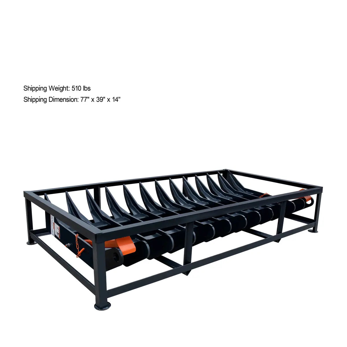 72" Skid Steer Root Debris Rake Attachment, Universal Mount, 6" Tine Spacing, 30-50 HP Skid Steers, TMG-SDR72