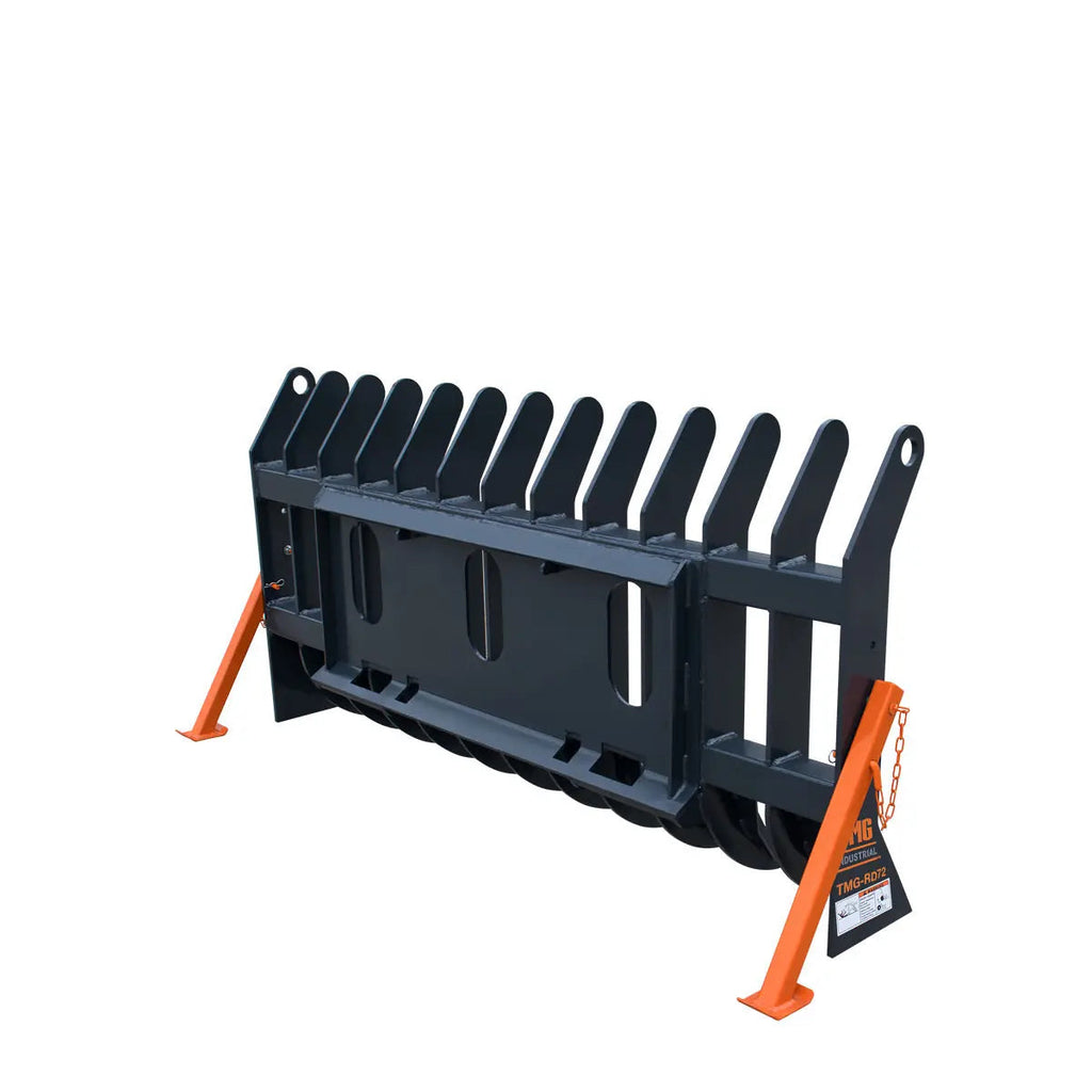 72" Skid Steer Root Debris Rake Attachment, Universal Mount, 6" Tine Spacing, 30-50 HP Skid Steers, TMG-SDR72