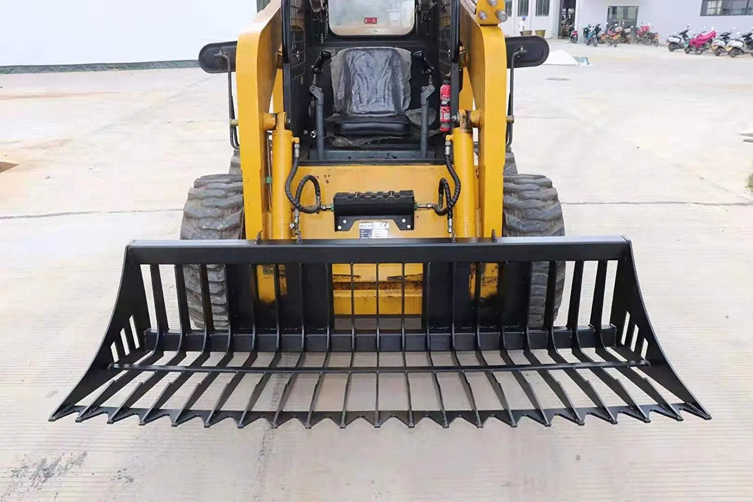 78" Skid Steer Rock Skeleton Bucket Attachment, Solid Steel, Universal Mount, 4" Tine Spacing, 45-70 HP, TMG-SB78