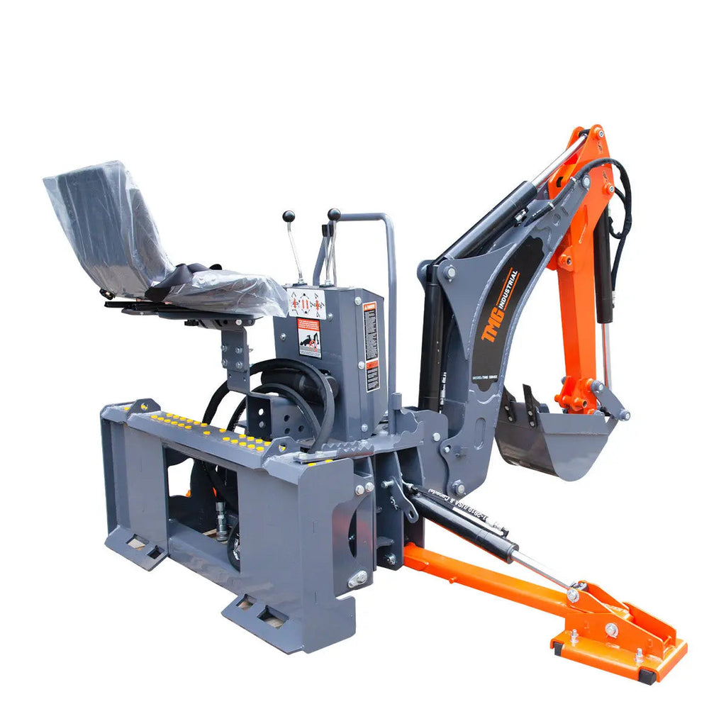 8-ft Skid Steer Swing Backhoe Attachment, 30-60 HP Skid Steers, Italian Hydraulic Control Valves, 12" Bucket, TMG-SBH55