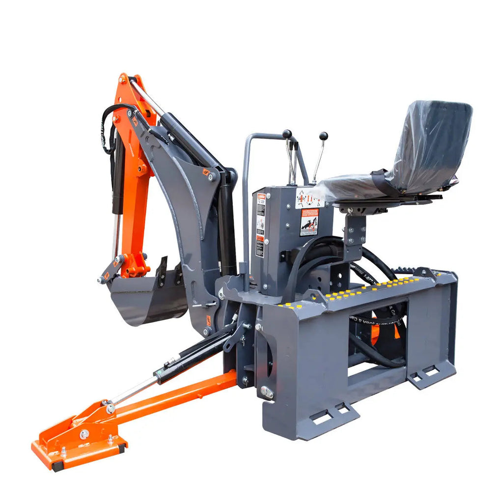 8-ft Skid Steer Swing Backhoe Attachment, 30-60 HP Skid Steers, Italian Hydraulic Control Valves, 12" Bucket, TMG-SBH55