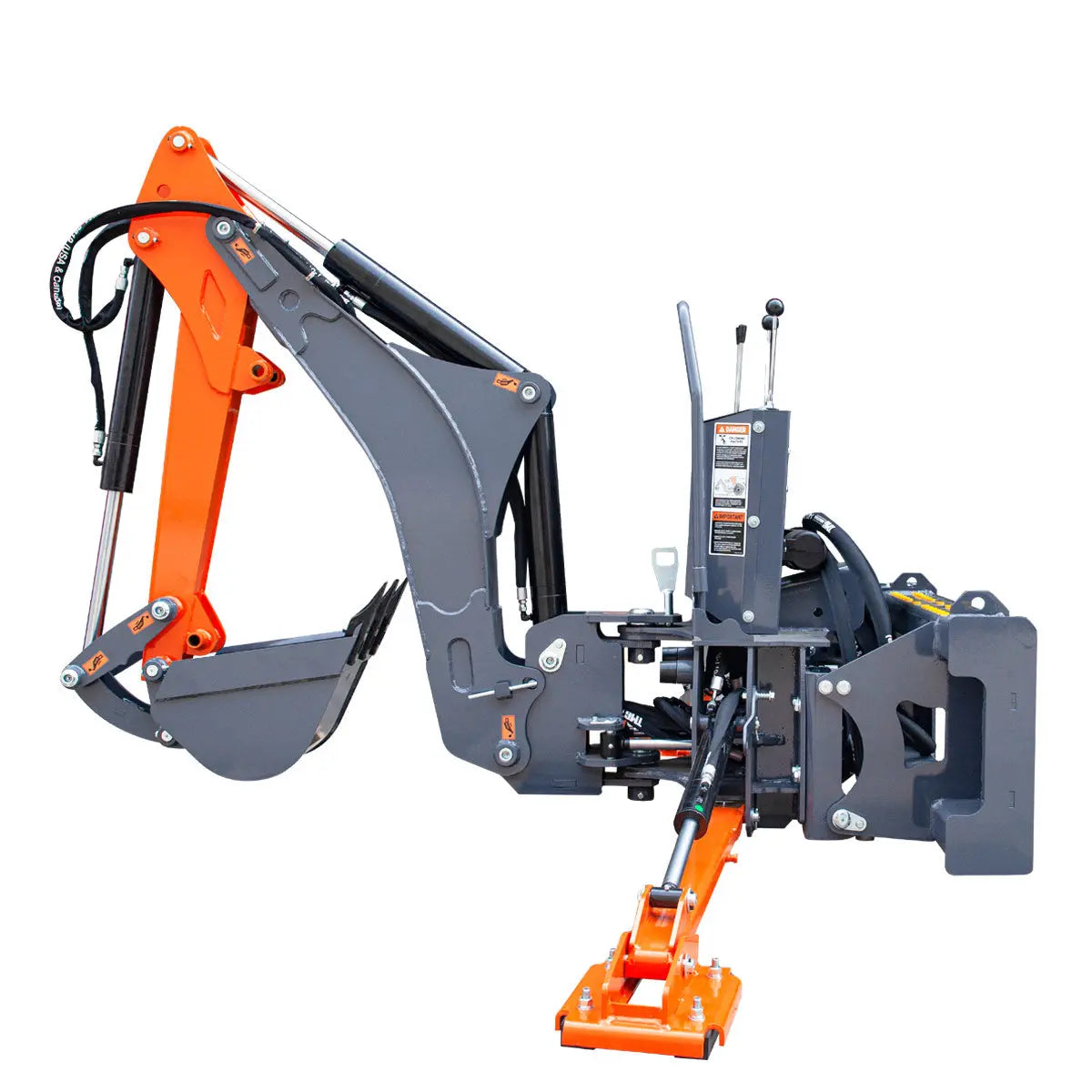 8-ft Skid Steer Swing Backhoe Attachment, 30-60 HP Skid Steers, Italian Hydraulic Control Valves, 12" Bucket, TMG-SBH55