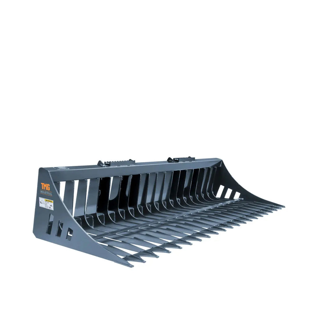 84" Skid Steer Rock Skeleton Bucket Attachment, Solid Steel, Universal Mount, 4" Tine Spacing, 45-70 HP, TMG-SB84