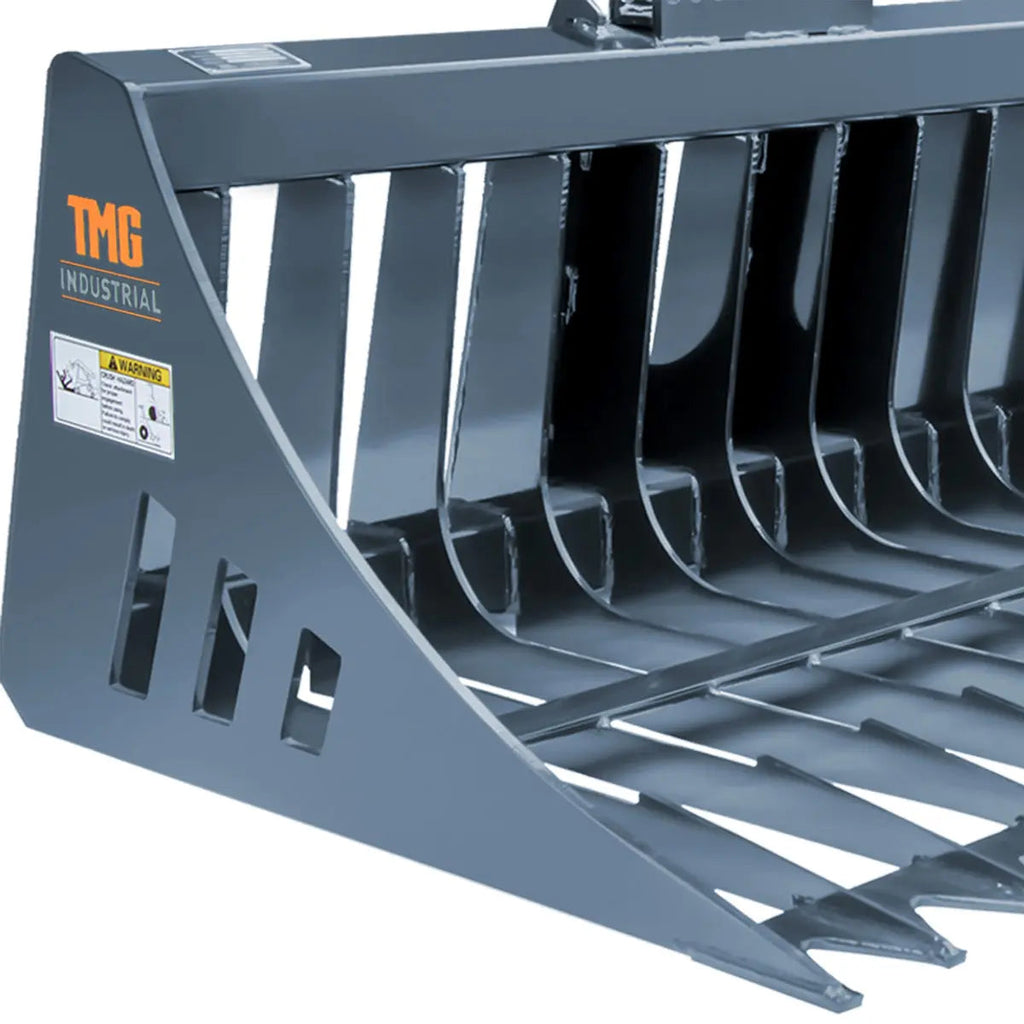 84" Skid Steer Rock Skeleton Bucket Attachment, Solid Steel, Universal Mount, 4" Tine Spacing, 45-70 HP, TMG-SB84