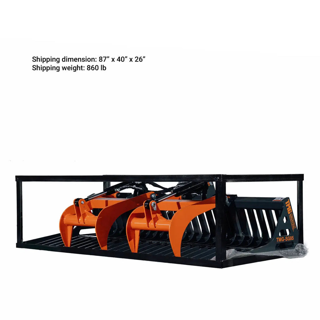 84" Skid Steer Skeleton Grapple Attachment, Universal Mount, 34" Arm Opening, 3" Tine Spacing, 2600 lb Weight Capacity, TMG-SG85