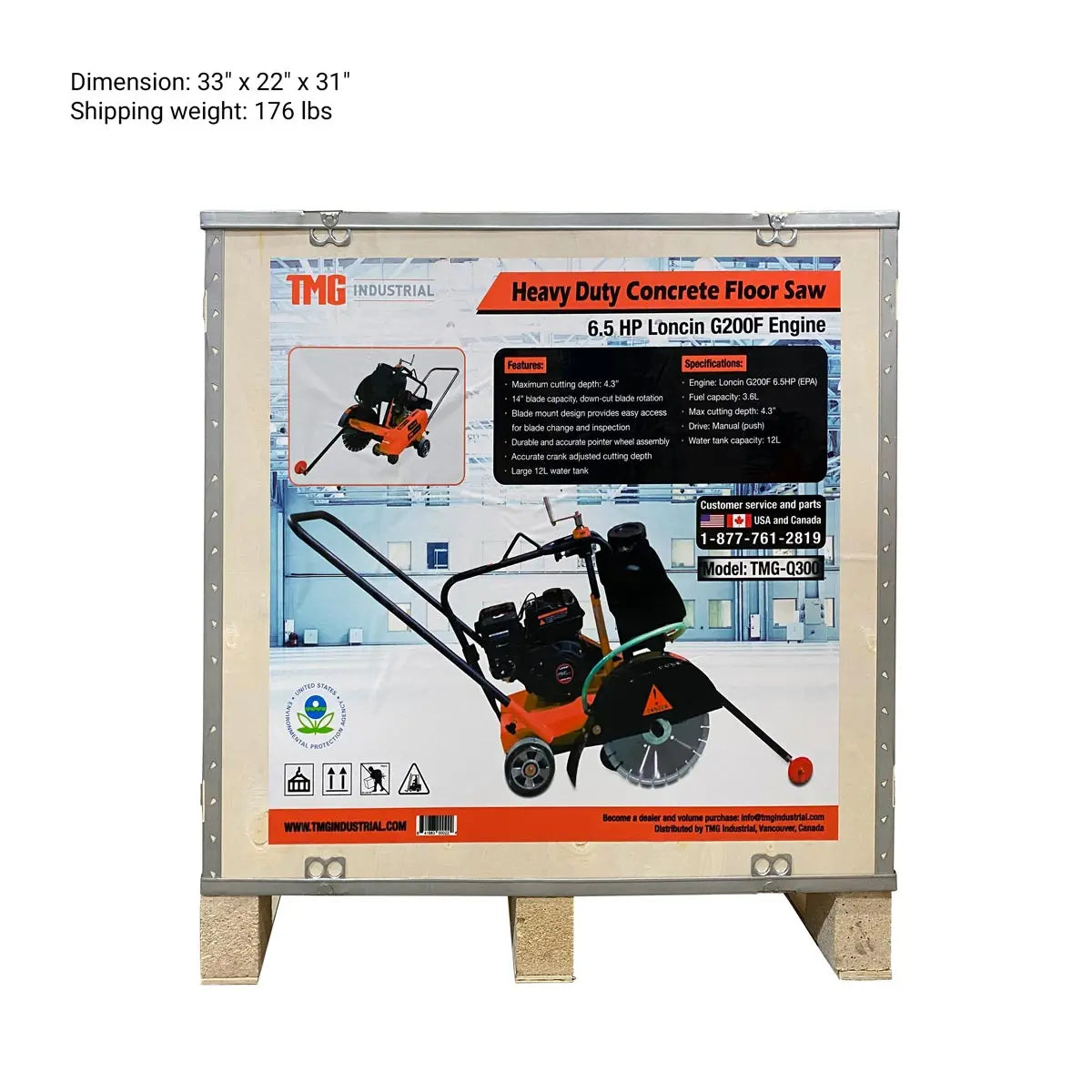 Heavy-Duty Walk Behind Concrete Floor Saw, w/6.5 HP Loncin Gasoline Engine, 3" Cutting Depth, TMG-Q300