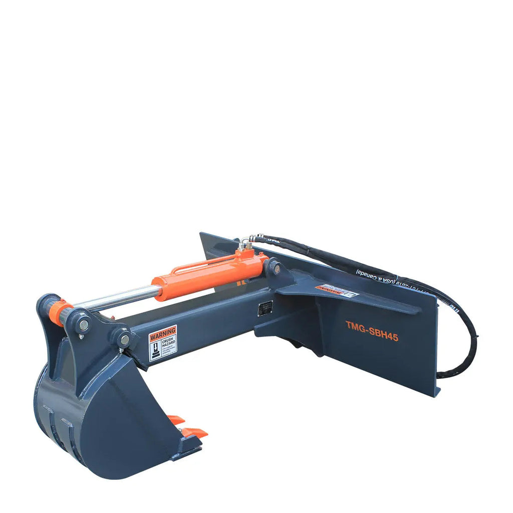 Skid Steer Backhoe Attachment, 12" Bucket Included, 30-60 HP Carriers, 59" Digging Depth, TMG-SBH45