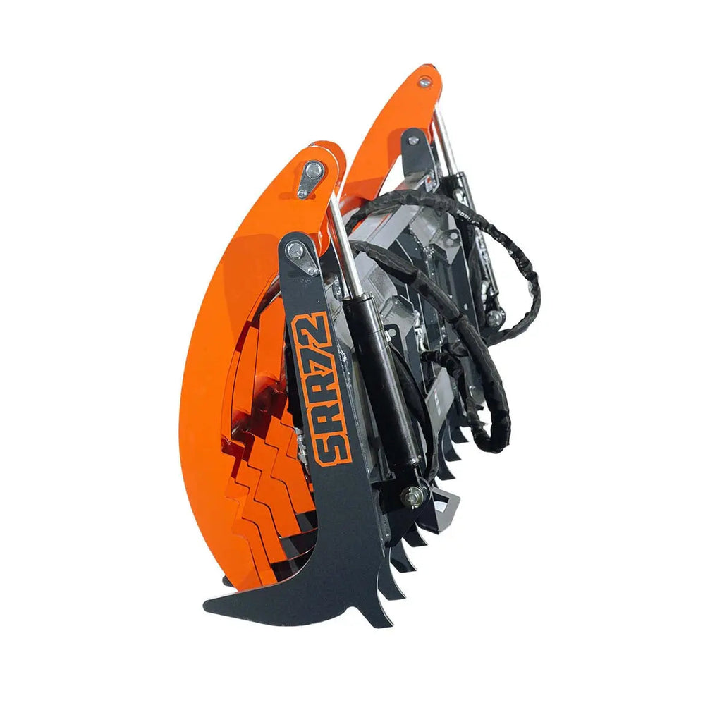 Skid Steer Skeleton Root Rake Grapple, 2600 LB Grapple Capacity, Twin Cylinders, 7" Tine Spacing, TMG-SRR72
