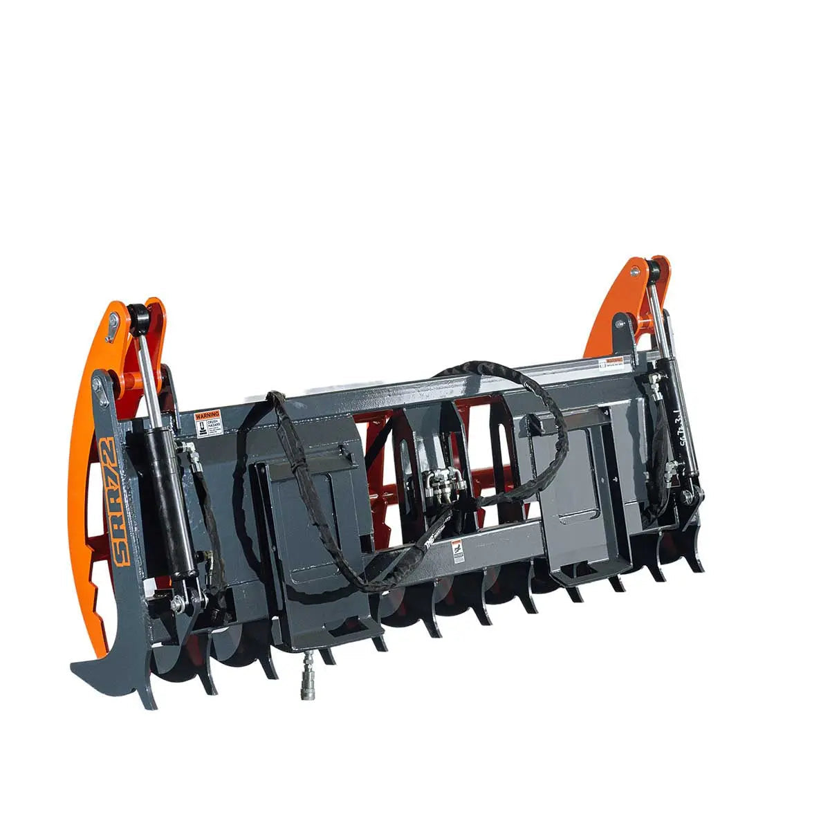 Skid Steer Skeleton Root Rake Grapple, 2600 LB Grapple Capacity, Twin Cylinders, 7" Tine Spacing, TMG-SRR72