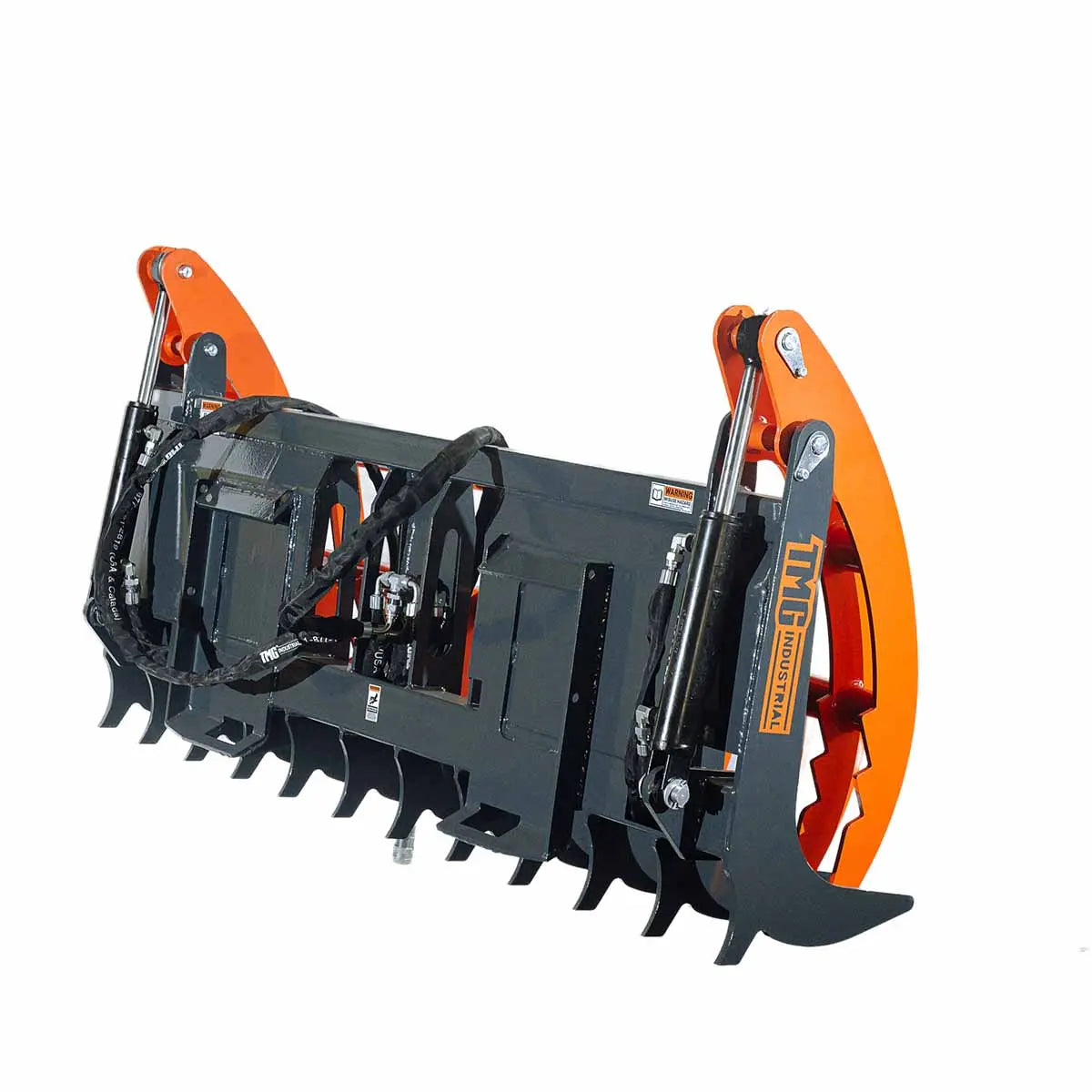 Skid Steer Skeleton Root Rake Grapple, 2600 LB Grapple Capacity, Twin Cylinders, 7" Tine Spacing, TMG-SRR72
