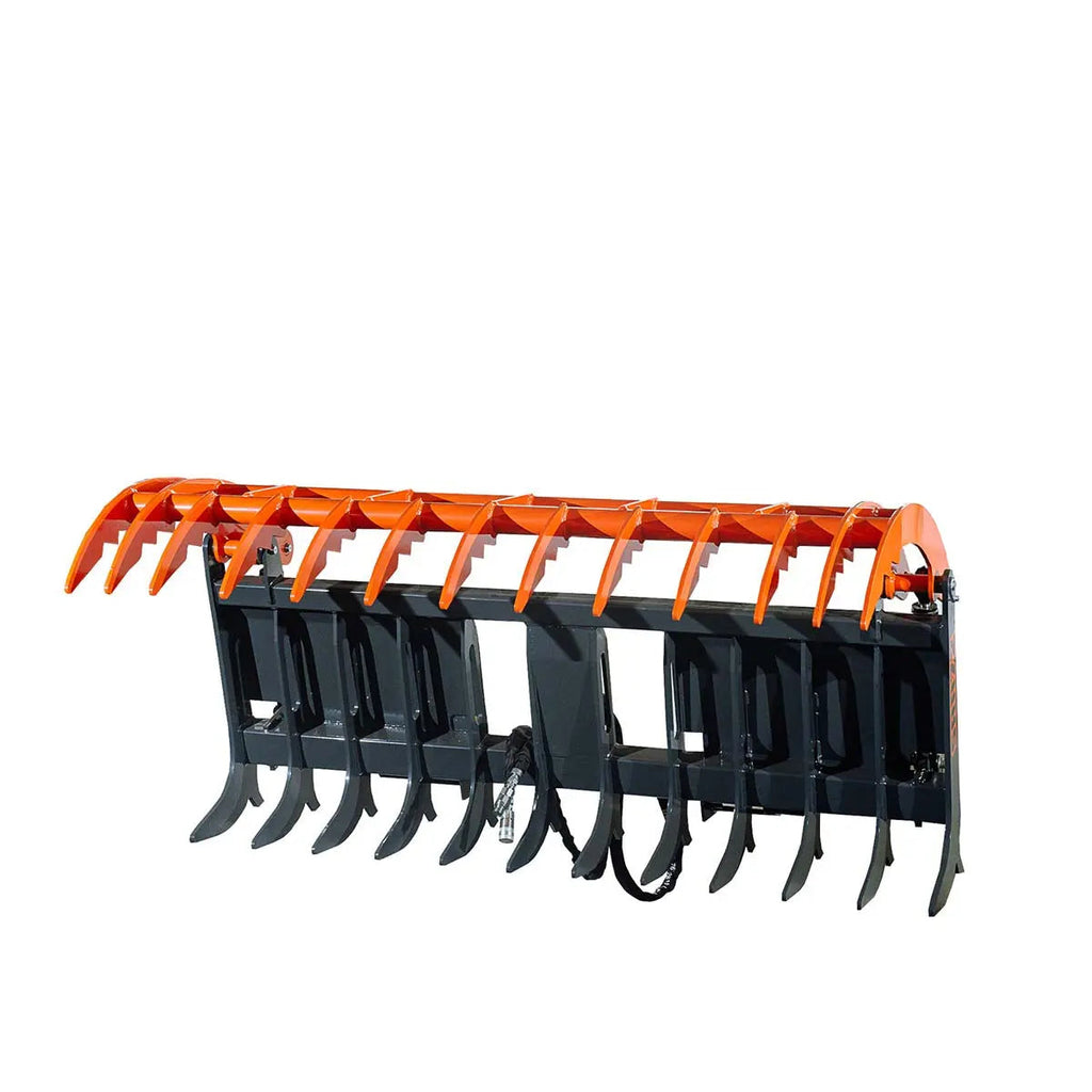 Skid Steer Skeleton Root Rake Grapple, 2600 LB Grapple Capacity, Twin Cylinders, 7" Tine Spacing, TMG-SRR72