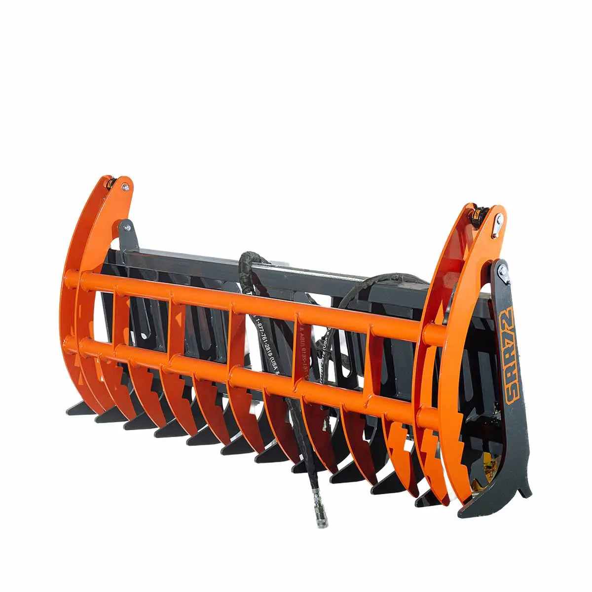 Skid Steer Skeleton Root Rake Grapple, 2600 LB Grapple Capacity, Twin Cylinders, 7" Tine Spacing, TMG-SRR72