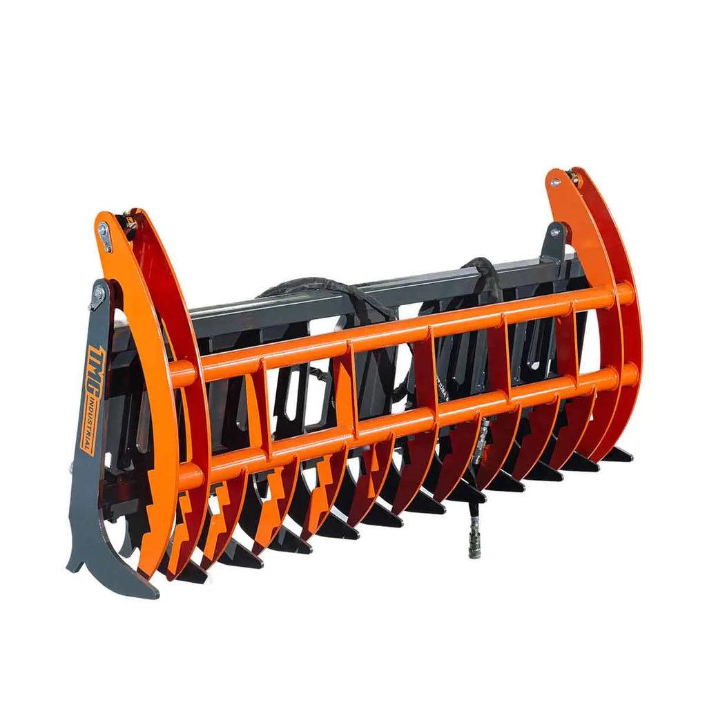 Skid Steer Skeleton Root Rake Grapple, 2600 LB Grapple Capacity, Twin Cylinders, 7" Tine Spacing, TMG-SRR72