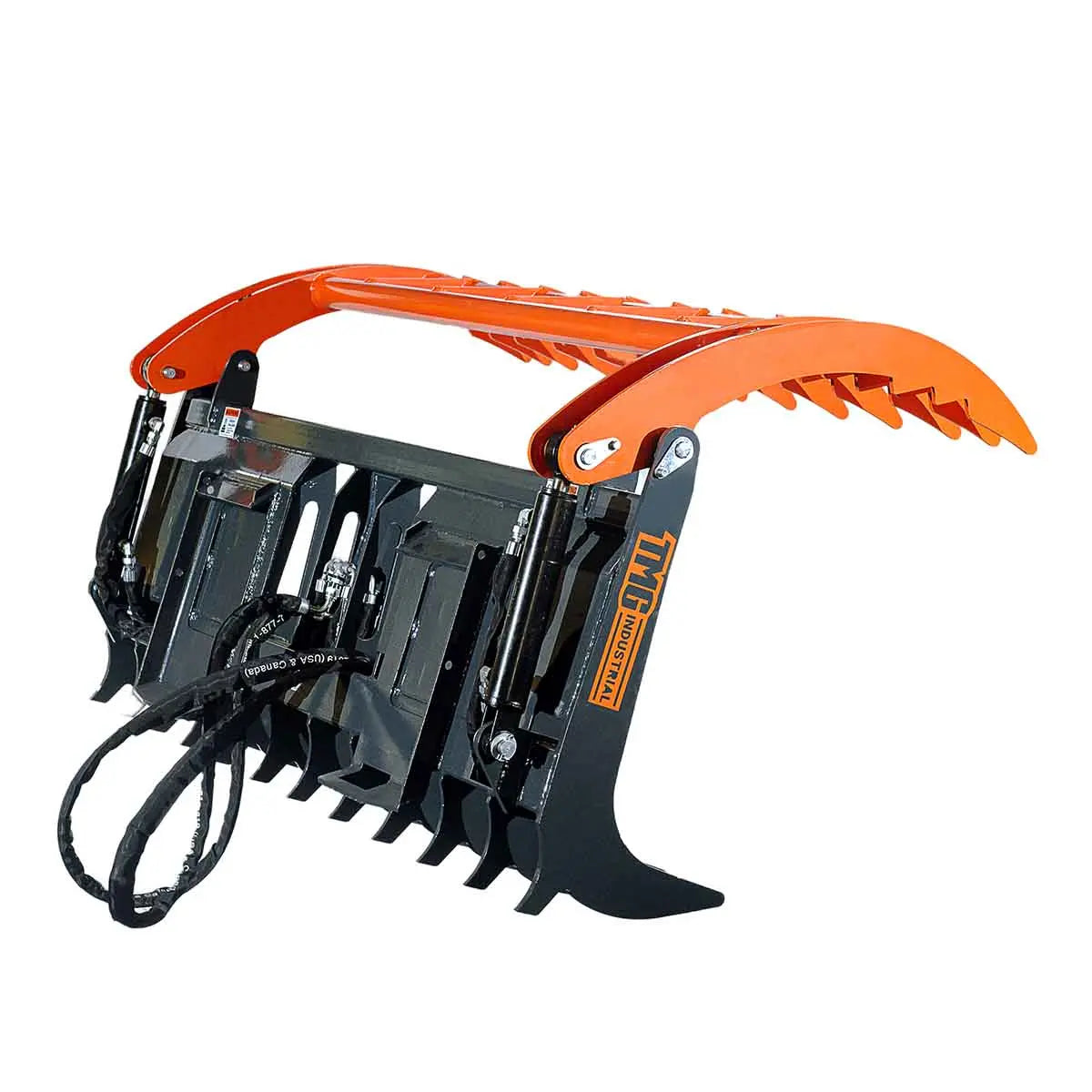 Skid Steer Skeleton Root Rake Grapple, 2600 LB Grapple Capacity, Twin Cylinders, 7" Tine Spacing, TMG-SRR72