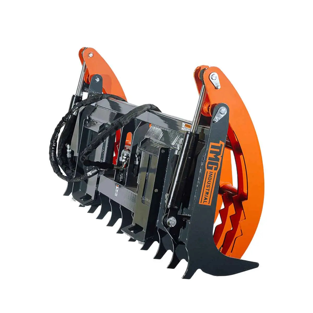 Skid Steer Skeleton Root Rake Grapple, 2600 LB Grapple Capacity, Twin Cylinders, 7" Tine Spacing, TMG-SRR72