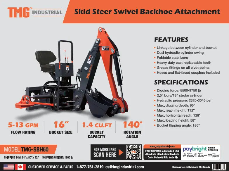 Skid Steer Swivel Backhoe Attachment (Discontinued – No Longer Available) TMG-SBH50