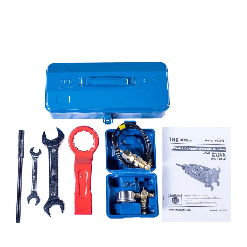 10-15 Ton Excavator/Backhoe Hydraulic Breaker, Quick Change (Q/C) Lugging, 4'' Moil Point Chisel, 1960 J Impact Energy, 400-700BPM, TMG-HB150Q