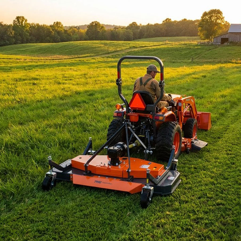 72" Tow-Behind 3-Point Hitch Finish Mower, 30-50 HP Compact Tractor, PTO Drive Shaft Included, TMG-TFN72